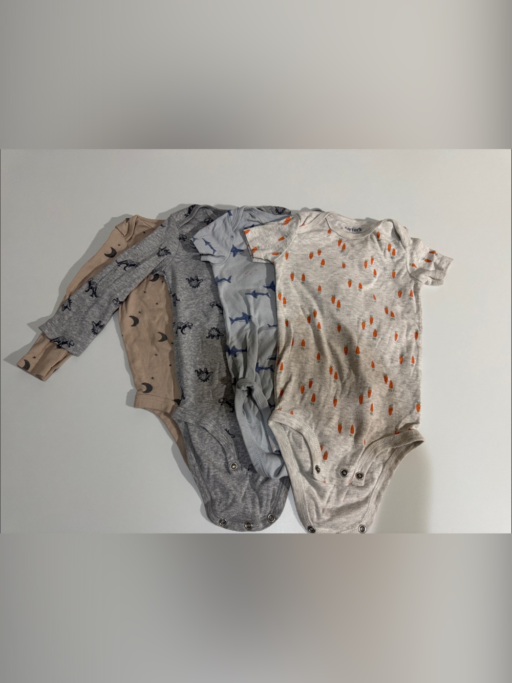 4-Pack Baby Bodysuits - Neutral Gray, Beige, Blue Prints